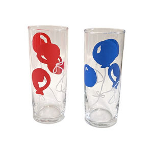 Vintage Libbey Red & Blue Balloon Glasses, Set of 2 Whimsical Barware Highball